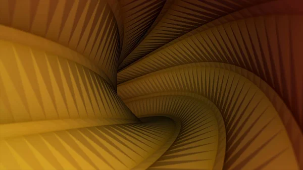 Moving slowly through colorful twisted tunnel with convex longitudinal stripes, seamless loop. Animation. 3D view inside a curved pipe of golden color. — Stock fotografie