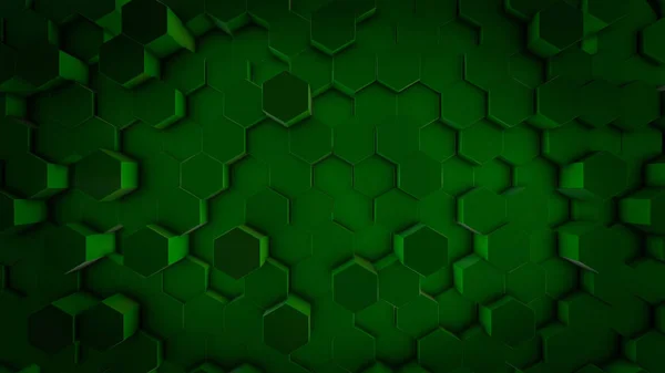 Visão superior de hastes hexagonais abstratas movendo-se para cima e para baixo caoticamente, loop sem costura. Animação. Figuras geométricas verdes empilhadas em fileiras . — Fotografia de Stock