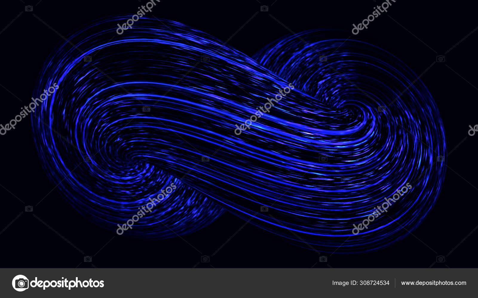 无穷无尽的符号, 3D在黑色背景上移动着五彩斑斓的身影,无缝的循环. 动画。 美丽的永恒的标志，有许多蓝色的狭窄的霓虹灯线. ——图库图片©, image size:1600x1000