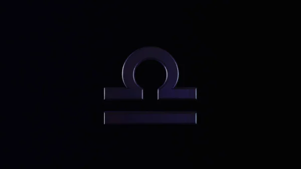Abstracte dierenriem teken Weegschaal van donkere lila kleur bewegen op zwarte achtergrond, naadloze lus. Animatie. Astrologisch symbool van het luchtelement dat in het donker stroomt. — Stockfoto