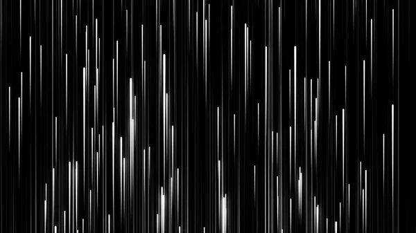 Vit blinkande smala neonlinjer i nedåtgående snabb rörelse på svart bakgrund, sömlös loop. Animering. Häpnadsväckande skjutstjärnor under meteorregn, monokrom. — Stockfoto