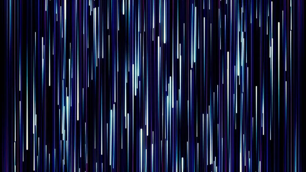 Violette, weiße und blaue Strahlen von Neonlicht, die sich gleichzeitig auf schwarzem Hintergrund nach oben und unten bewegen. Animation. Schmale Linien, die sich bewegen und leuchten. — Stockfoto