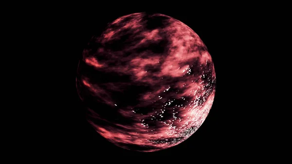 太陽系内の赤いマグマの惑星は、黒い背景で、シームレスなループで孤立して回転しています。アニメーション。概要宇宙空間で熱いガスが回転する球状惑星. — ストック写真
