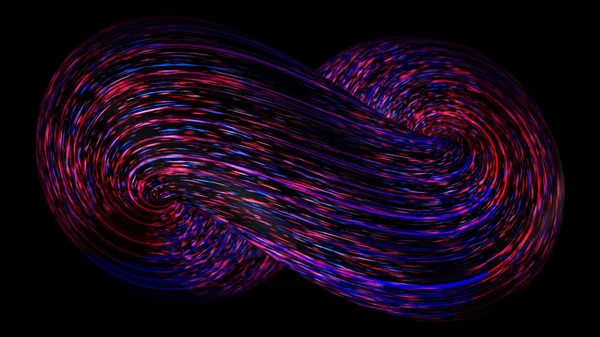 Curva abstrata em forma de figura de neon azul e rosa cores em movimento sobre fundo preto, loop sem costura. Animação. Iluminação de néon, sinal de infinito . — Fotografia de Stock