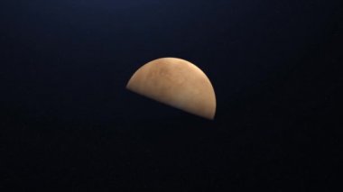 Venüs gezegeninin yüzeyi dış uzayda kendi yörüngesinde dönüyor. Animasyon. Venüs, güzel dönen küre, gökyüzündeki en parlak gezegen, kozmos konsepti.