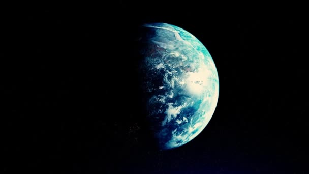 Αφηρημένη τρισδιάστατη απεικόνιση της Γης που περιστρέφεται σε μαύρο διαστημικό υπόβαθρο και γαλακτώδες τρόπο, σύμπαν consept, αδιάλειπτη βρόχο. Κινούμενα σχέδια. Όμορφη περιστρεφόμενη σφαίρα φωτισμένη από το φως του ήλιου. — Αρχείο Βίντεο
