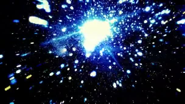 宇宙の超空間を高速で飛行する星の明るい輝く光、シームレスなループ。アニメーション。概要輝く星を通過する飛行中の天体背景. — ストック動画