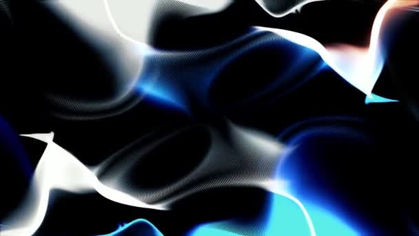 Superficie dinamica ondulata, texture colorata astratta con onde al neon che scorrono su sfondo nero, concetto di motion design. Animazione. Bella struttura foderata piegata, anello senza cuciture . — Video Stock