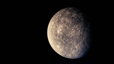 Soyut Mimas uydusu, Satürn uydusu ışık altında evrende hareket eden evren konsepti. Animasyon. Gri güzel küre bir tarafı gölgede dönüyor..