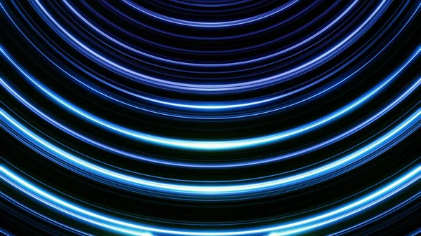 Linhas dobradas coloridas de néon piscando no fundo preto, loop sem costura. Animação. Arco em forma de listras estreitas de cores azuis e lilás em movimento e cintilante . — Fotografia de Stock