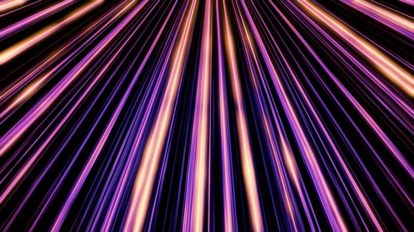 Unos hermosos rayos rectos de colores que brillan y se extienden de un punto a todos los lados en el fondo negro, lazo sin costuras. Animación. Rayos de sol púrpura y naranja brillantes y brillantes . —  Fotos de Stock