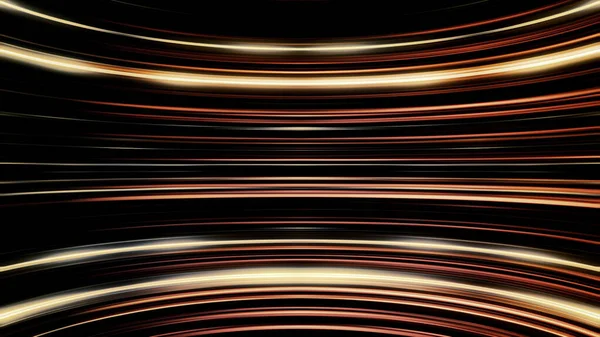 Abstract futuristic orange neon bended lines shimmering on black background, motion graphic design. Animation. Curved 3d flowing horizontal waves, seamless loop.