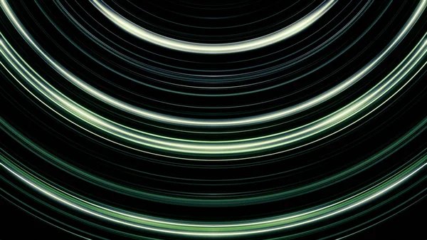 Linhas dobradas coloridas de néon piscando no fundo preto, loop sem costura. Animação. Arco em forma de listras estreitas de cores verdes em movimento e cintilante . — Fotografia de Stock