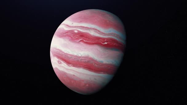 Abstrakte Animation des Planeten Jupiter mit farbenfroher Oberfläche, die sich im Weltraum dreht. Animation. volle Umdrehung des Planeten um seine Achse. — Stockvideo