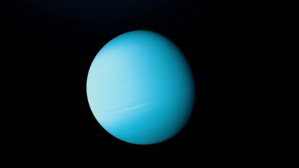 Increíble abstracción del planeta Neptuno azul girando entre estrellas interminables en el espacio exterior. Animación. Esfera azul abstracta con hermosa superficie mate iluminada por la luz del sol girando . — Vídeos de Stock