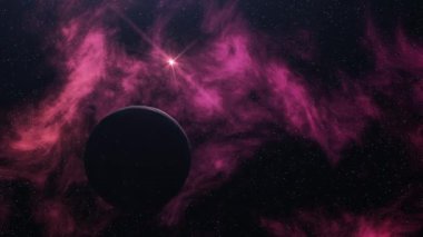 Fevkalade renkli soyutlama. Dünya gezegeni uzayda milyarlarca yıldız, ışık ve arka planda renkli parlamalarla dönüyor. Animasyon. Dünya 'nın astronomik arkaplanı