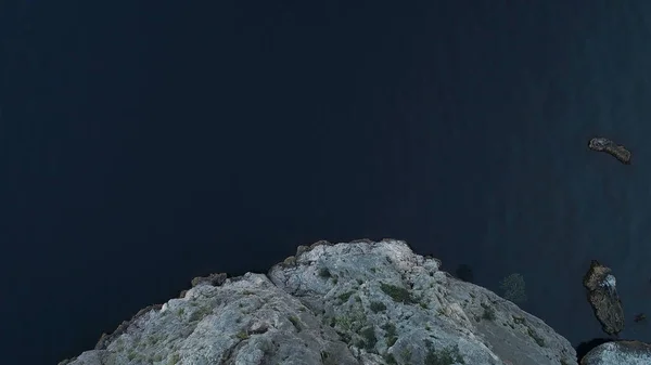 Vista aerea dall'alto del tranquillo mare blu che circonda le rocce e l'albero morto sul suo bordo. Gli hanno sparato. Straordinario promontorio roccioso sulla costa portoghese . — Foto Stock