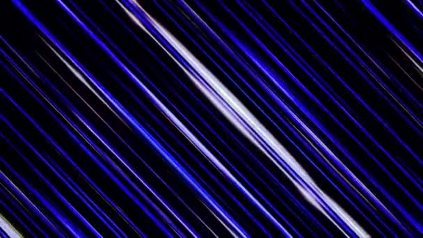 Linee parallele diritte luminose astratte che ruotano su sfondo nero, anello senza soluzione di continuità. Animazione. Colorati raggi scintillanti di colore viola che girano all'infinito . — Video Stock