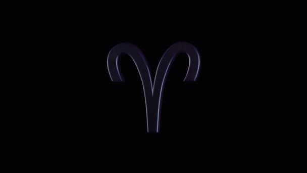 Zodiac sign on black background. Animation. 3D animation with textural shape of zodiac sign rotating on black background. Zodiac symbol or sign of Aries — Stock Video
