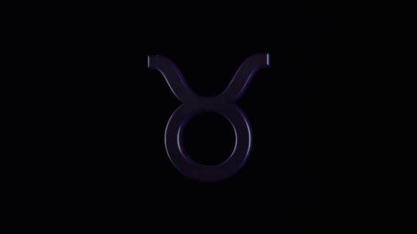 Symbol zodiaku lub znak Taurus. Animacja. Znak zodiaku 3D na czarnym tle. Teksturowany objętościowy znak zodiaku Taurus obracający się na czarnym tle — Wideo stockowe