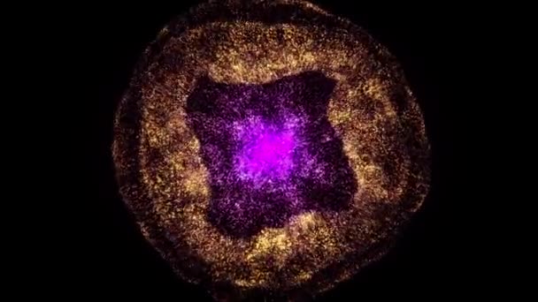 Siyah zemin üzerinde parlayan ışık parçacıkları olan renkli kaleydoskopik arka planın soyut animasyonu. Animasyon. Renkli parçacıklar uzay görsel döngüsü — Stok video