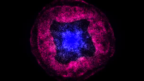 Абстрактная анимация красочного анимированного калейдоскопического фона с сияющими светлыми частицами на черном фоне. Анимация. Цветные частицы — стоковое видео