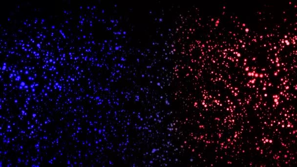 Bella astrazione di particelle multicolori rotanti e fluttuanti al buio. Animazione. Animazione dinamica colorata sullo sfondo nero — Video Stock