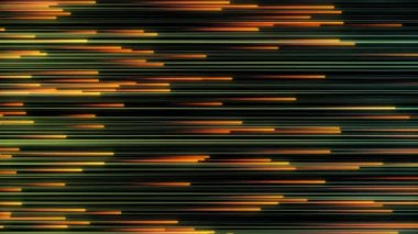 Parlak neon çizgilerin hızlı hareket eden soyut arkaplanı. Animasyon. Güzel renkli parlayan çizgiler siyah arkaplanda yatay olarak hareket eder