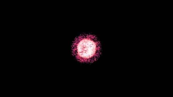 Animación abstracta de esfera de puntos luminosos. Animación. Grupo redondo de manchas de bokeh girando y acercándose sobre fondo negro. Esfera de puntos es similar a la estructura de la molécula — Vídeo de stock