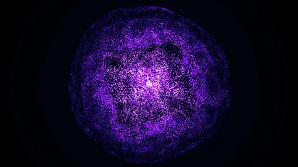 Фиолетовая энергия движущейся и вращающейся сферы малых частиц на черном фоне. Анимация. Абстрактные технологии, наука, инженерия и искусственный интеллект . — стоковое фото