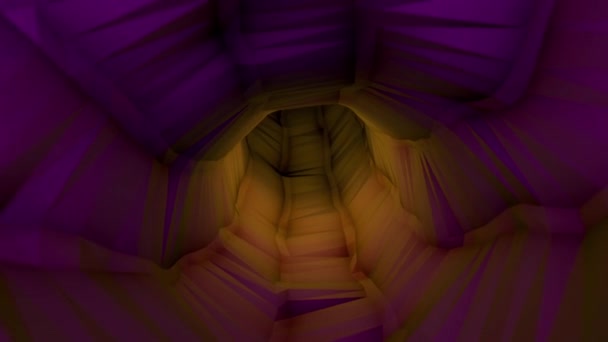 Túnel 3D de torsión abstracto. Animación. Túnel hipnótico tridimensional interior con bandas longitudinales convexas. Colorido túnel oscuro en bucle fascina y asusta — Vídeo de stock