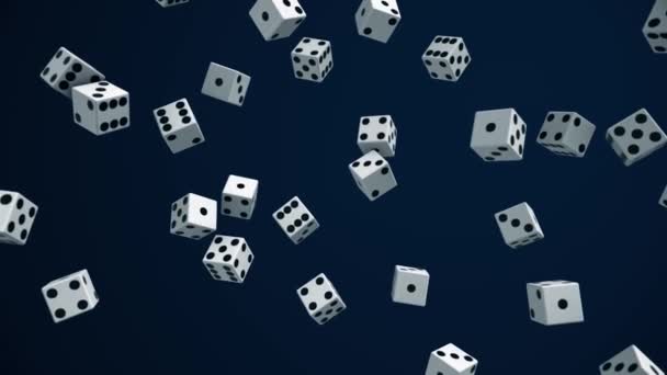 Lots of dice. Animation. Lots of moving and rotating game cubes in weightlessness on closed background. Concept of gambling. Probability of getting right combination of dice — Stock Video