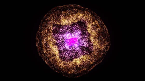 Siyah zemin üzerinde parlayan ışık parçacıkları olan renkli kaleydoskopik arka planın soyut animasyonu. Animasyon. Renkli parçacıklar uzay görsel döngüsü — Stok fotoğraf