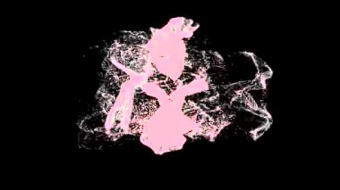 Siyah zemin üzerinde uçan küçük beyaz uzay tozundan oluşan soyut bilinmeyen dönen şekil, kusursuz döngü. Animasyon. Beyaz parçacıklarla dönen girdap, pürüzsüz döngü.