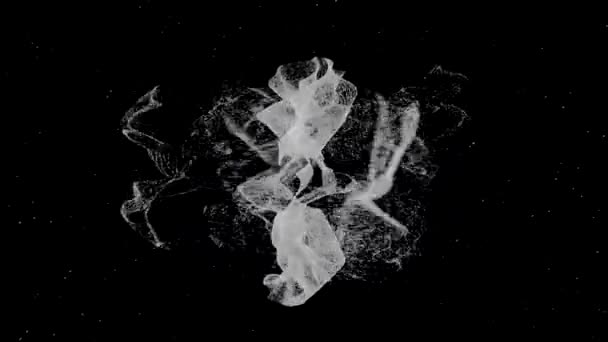 Абстрактний рух фону, маленькі білі частинки, що обертаються у вихрі на чорному тлі, безшовна петля. Анімація. Крихітний космічний пил, що обертається під час польоту, монохромний . — стокове відео