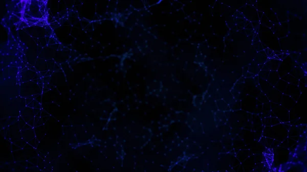 Abstract neural connections on black background. Animation. Moving chains or connections of points and lines of triangular shapes