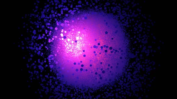 Abstraktní animace sféry světelných teček. Animace. Kulatý shluk bokeh skvrn rotujících a přibližujících se na černém pozadí. Koule teček je podobná struktuře molekuly — Stock fotografie