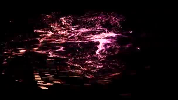 黒い背景のベルアイコンに変身するピンクの渦巻くドットを息をのむ。アニメーション。要旨ピンク色のハンドベルを形成する小さな飛行点. — ストック動画