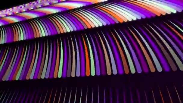 Abstract background of multicolored lines rapidly moving in rows on the black background. Animation. Animation of seamless loop. Bright thick stripes flying. — Stock Video