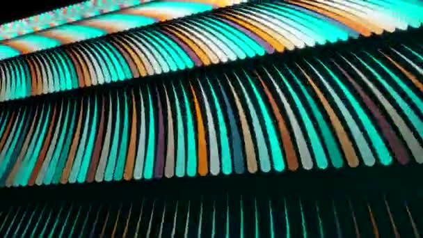 Colorful geometric abstract motion background. Anmation. Abstraction of multicolored lines rapidly moving in rows on the black background. Bright thick stripes flying. — Stock Video