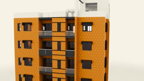 Abstraktní fasáda obytných výškových budov izolovaných na bílém pozadí. Záběry ze skladu. Animovaný 3D model vícepodlažní budovy.