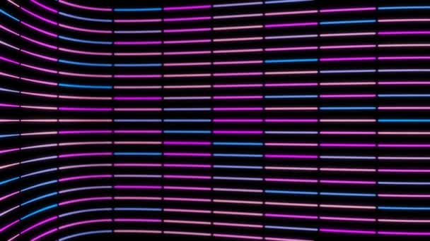 Abstract colorful futuristic geometric stripes pattern in fast motion on black background, seamless loop. Animation. Narrow horizontal bended lines. — Stock Video