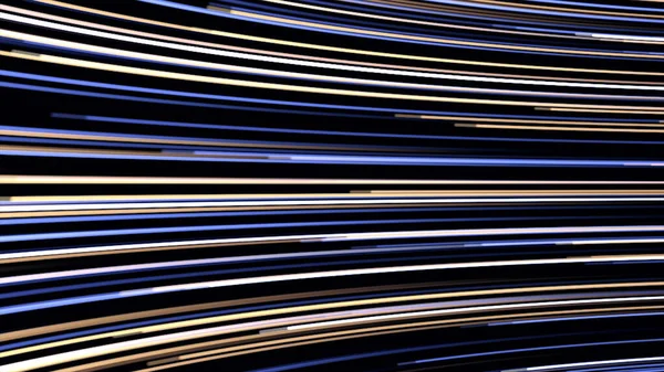 Colorful flashing neon lines in many horizontal bended rows flowing fast on black background, seamless loop. Animation. Parallel light rays moving endlessly.
