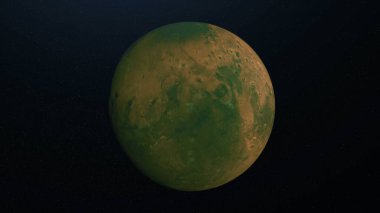 Abstract animation of surface of green planet. Animation. Green planet with crater surface and irregularities rotates on background of stellar space clipart