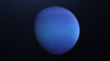 Neptün gezegeninin soyut animasyonu. Animasyon. Katı mavi gezegen Neptün 'ün kozmik yıldız uzayındaki soyut yüzeyi. Dönen gezegen Neptün ile gezegen animasyonu