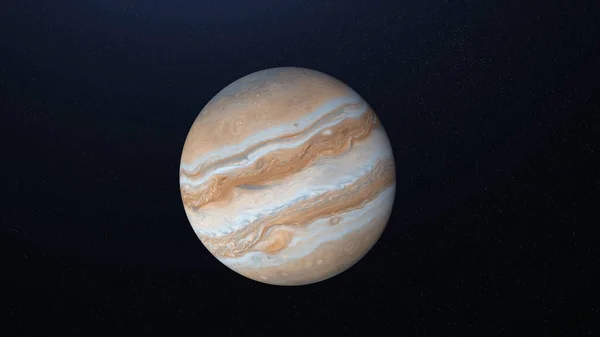 美丽行星木星的抽象动画。 动画。 在恒星的背景上旋转着太阳系中最大的行星木星。 有木星条纹的美丽大气层 — 图库照片