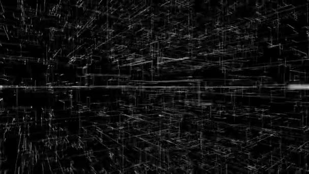 3D futuristic background of endless white connected short lines, eternity of space. Animation. Rotation of the white abstract narrow tubes on black background. — Stock Video