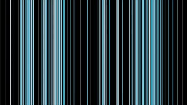 Verticale turquoise parallelle lijnen bewegen van rechts naar links op zwarte achtergrond, naadloze lus. Animatie. Smalle neon rechte strepen in eindeloze stroom. — Stockvideo