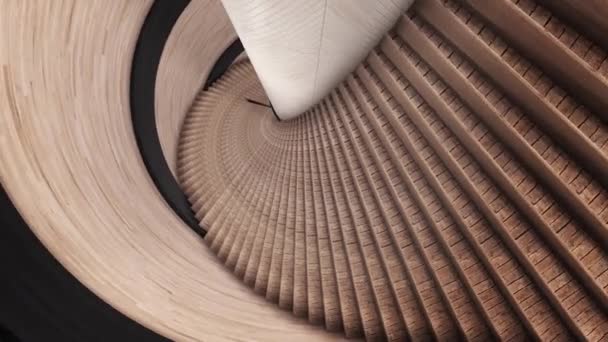 Échelle spirale abstraite de couleur marron. Animation. Détails de l'intérieur abstrait, se déplaçant vers l'arrière le long des escaliers d'un escalier en bois en spirale et un mur, boucle sans couture . — Video