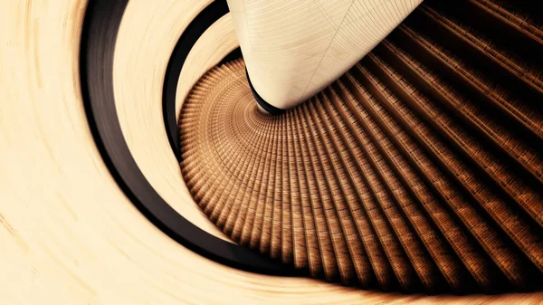 Widok do góry nogami na spiralne schody. Animacja. Latanie po abstrakcyjnych spiralnych schodach i ścianach koloru brązowego, psychodeliczna animacja 3D, płynna pętla. — Zdjęcie stockowe